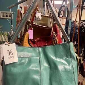 HOBO Green Glossy Hobo Bag with Structured Shape